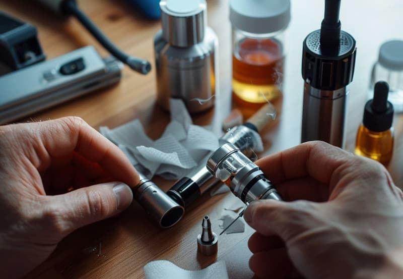 rozpoznawanie zepsutego smaku vape, użytkownik inspekcja e-papierosa, wskaźniki wizualne i sensoryczne, objawy degradacji smaku, znak zapytania - E papieros źle smakuje - jaka może być przyczyna? Jak temu ...