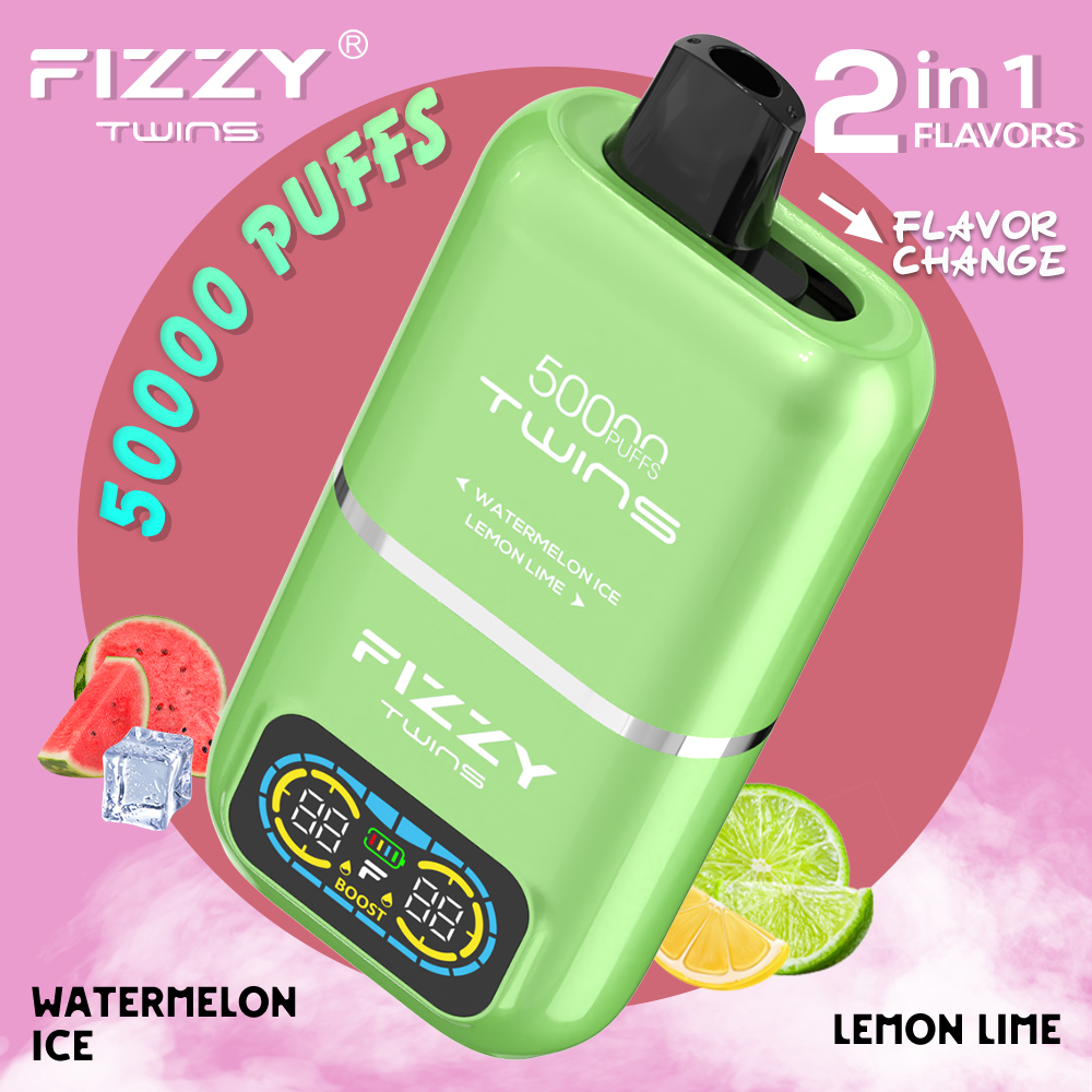 Fizzy Twins design, praktyczny kształt vape, czytelny interfejs e-papierosa, prostokątny vape - Fizzy Twins 50000 50k Puffs 2% 5% Nicotine Double Taste LCD ...