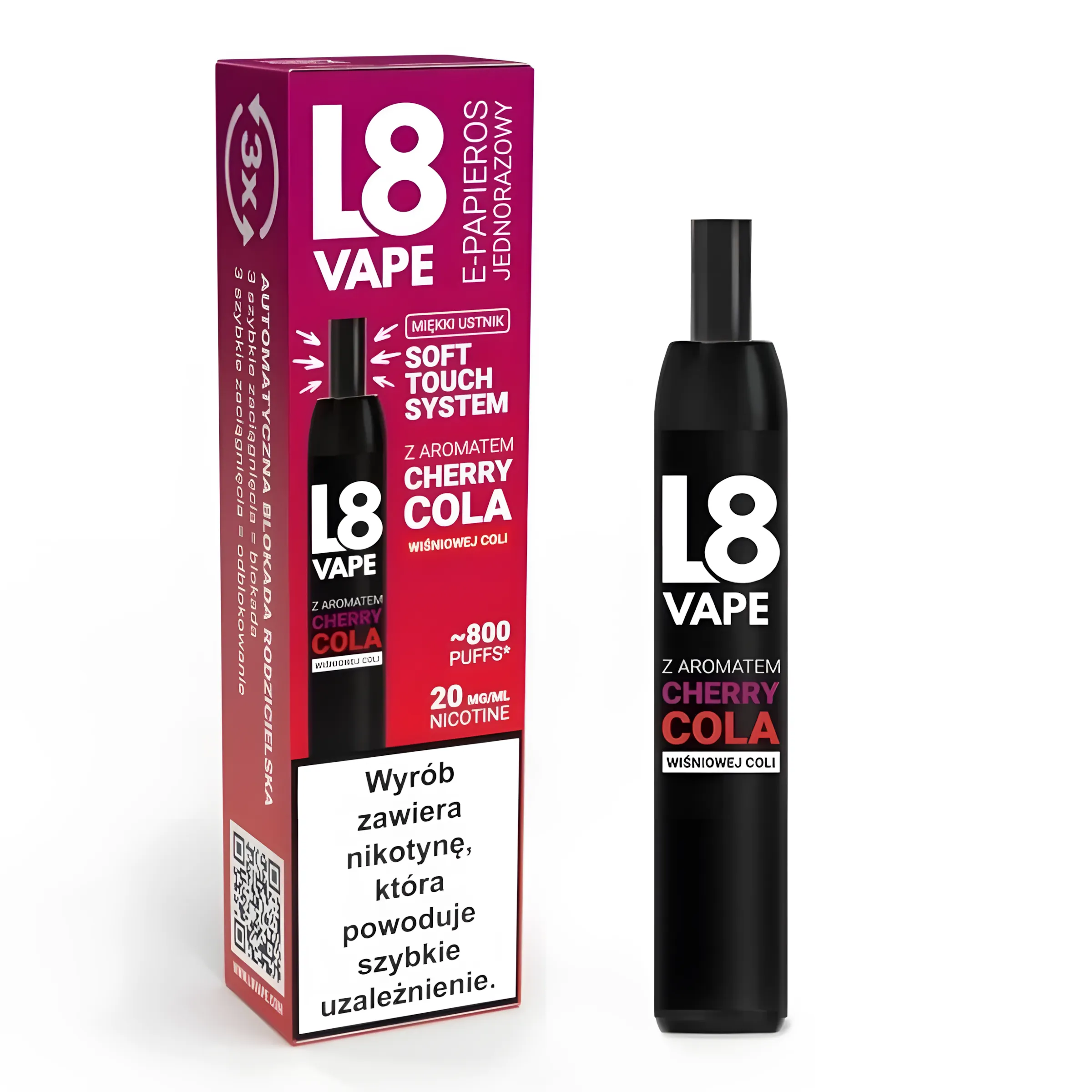 L8 vape 800 puffs Cherry Cola E-papieros L8 vape 800 puffs w kolorze niebieskim.