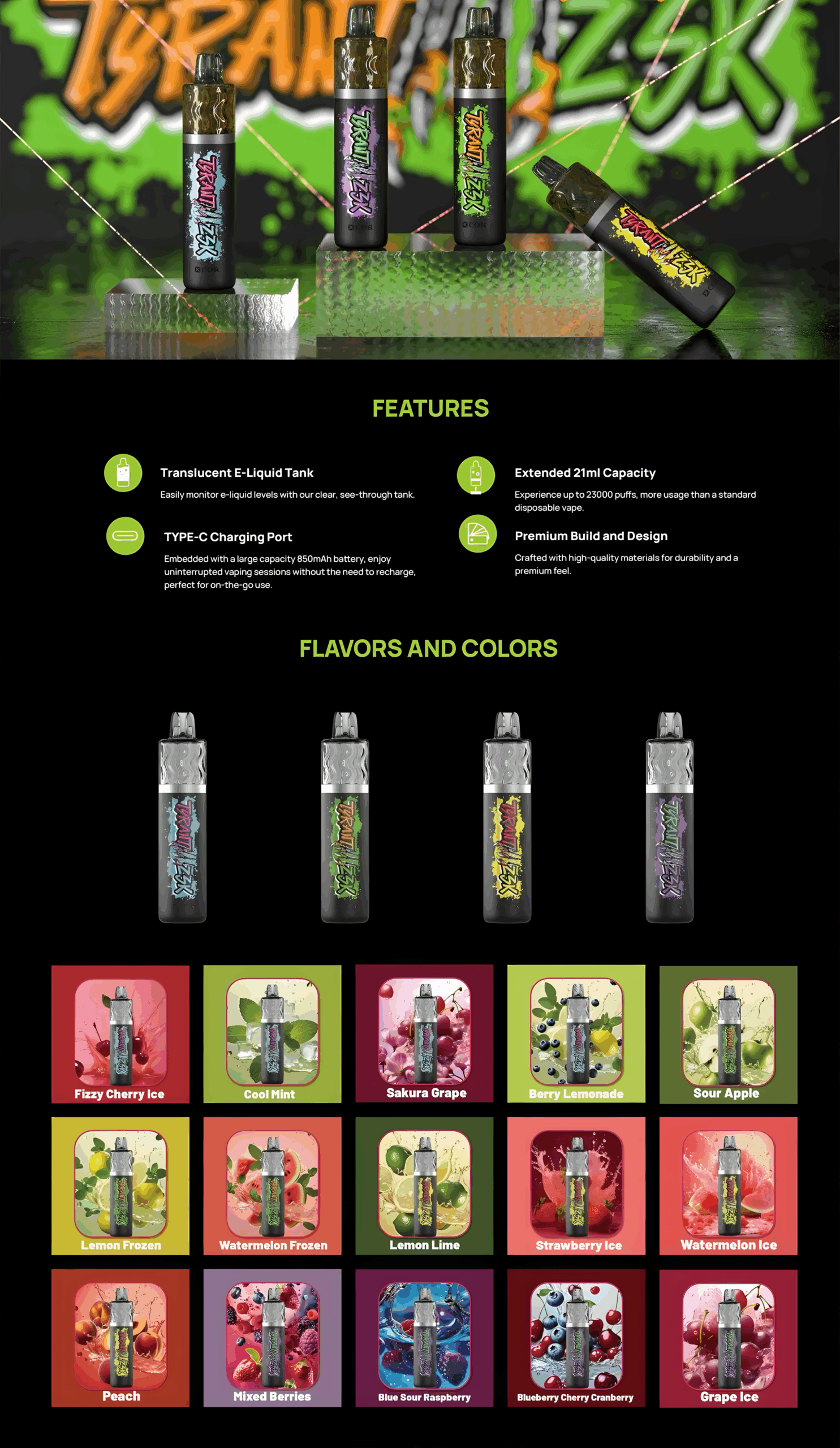 XCOR Tyrant 23000 vape, elegancki e-papieros premium, stylowy jednorazowy e-papieros, luksusowy vape design - Xcor Tyrant 23000 puffs - Strefa Jednorazówek