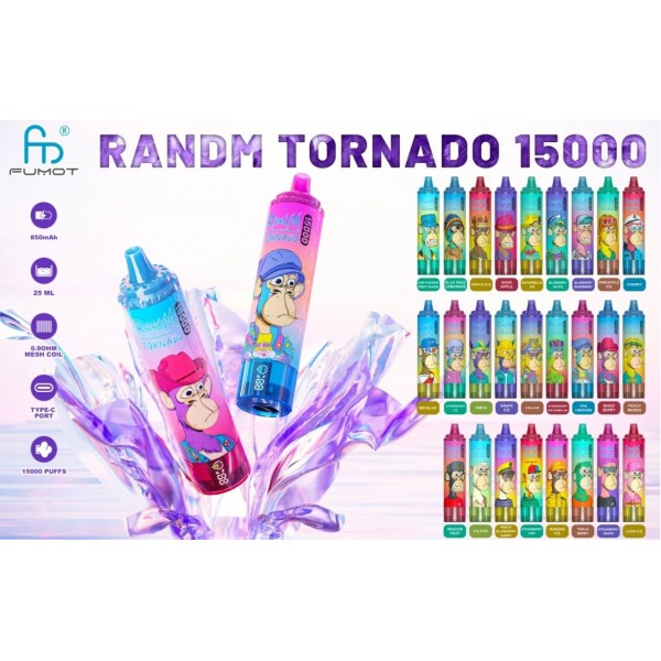 RandM Tornado 15000 klasyczny, e-papieros codziennego użytku, niezawodny vape, RandM Tornado poręczny - Jednorazówka RandM Tornado 15000 15k Puffs 25ml 5% 850mAh USB-C 59zł