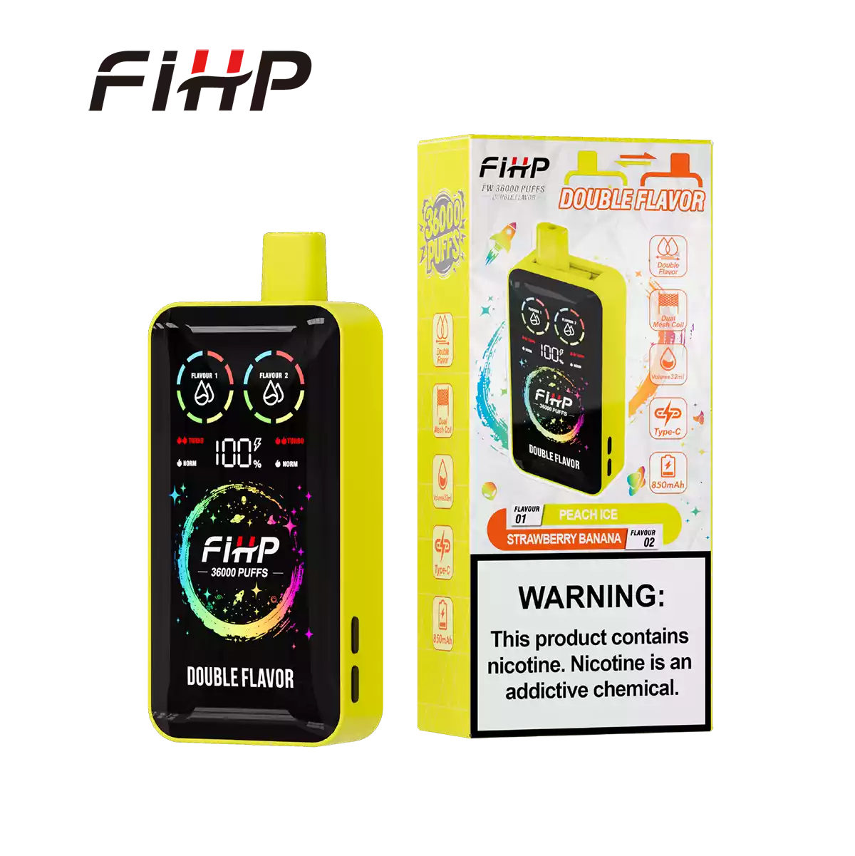 zaawansowany e-papieros, wyświetlacz LCD vape, Dual Mesh Coil, technologia vaping, futurystyczny e-papieros - FIHP 36000 36K Puffs Double Flavors Full LCD Display Disposable ...