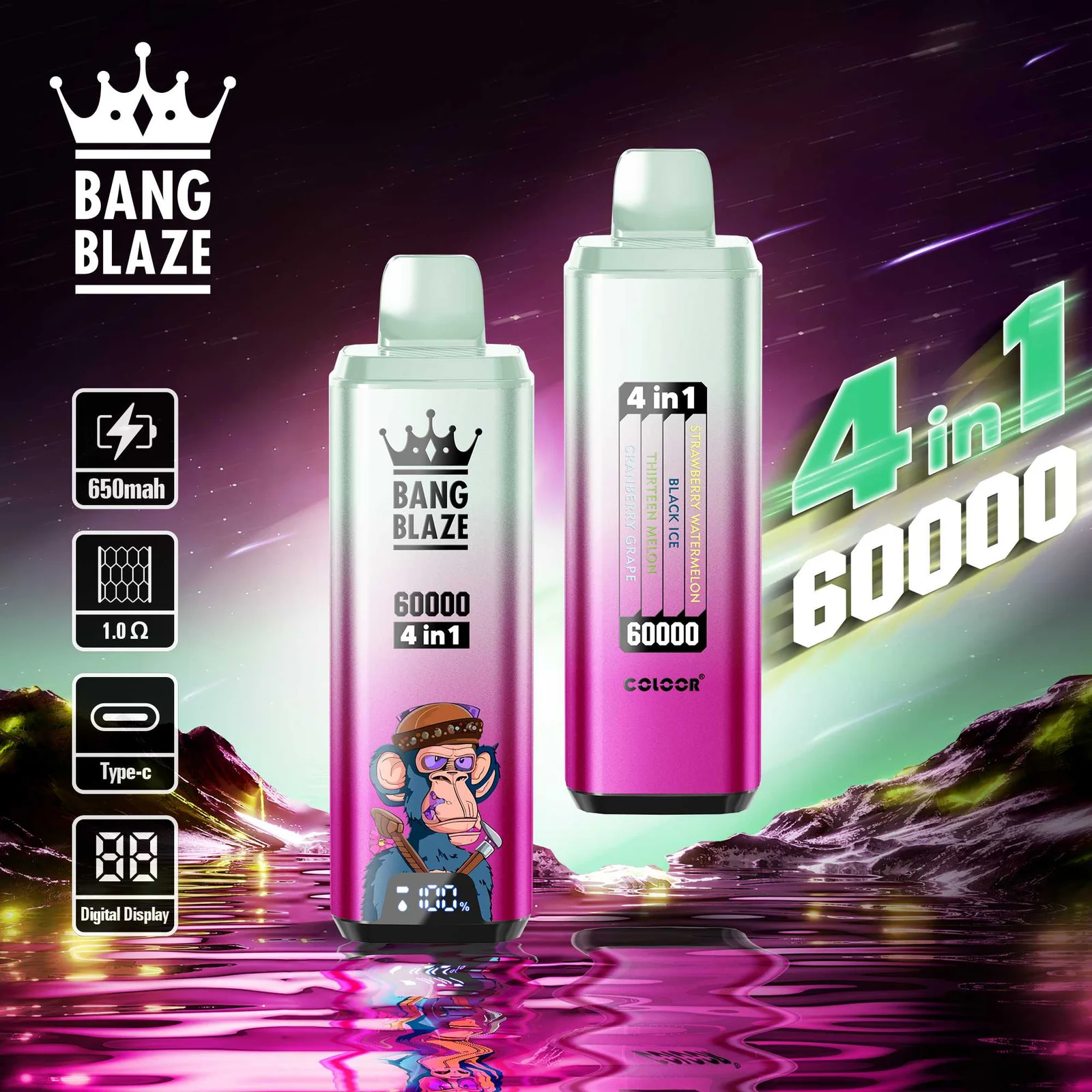 Zadowolony vaper, realistyczna Cherry Coke vape, smak e-papierosa, Bang Blaze użytkownik, satysfakcja z wapowania - Bang Blaze 60000 Puffs – Ultimate 4-in-1 Jednorazowy Vape ...
