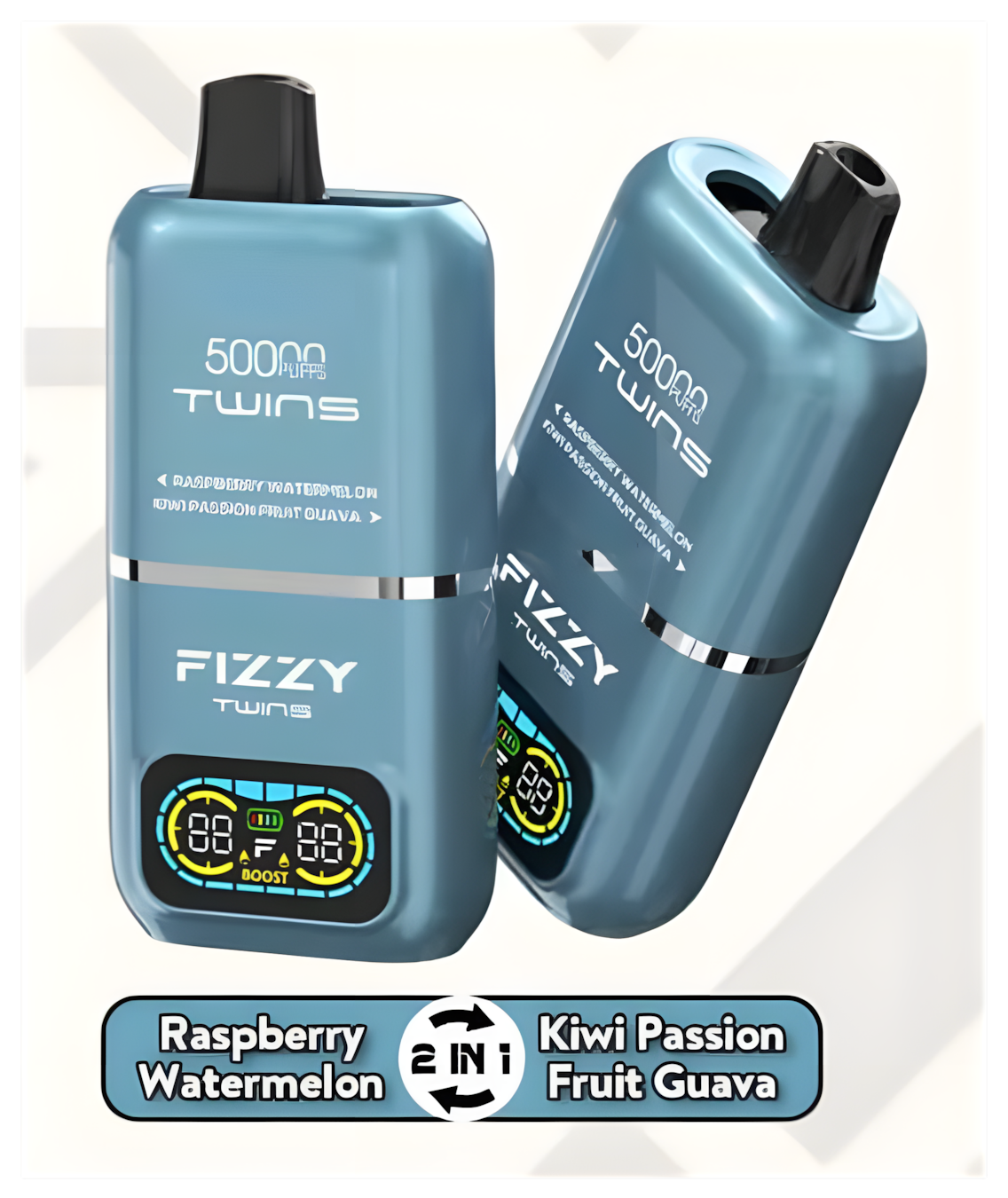 Fizzy Twins Dwusmakowe 50000 Puffs, e-papieros z dwoma smakami, vape dwusmakowy, Strawberry Kiwi Pomegranate Red Bull vape - FIZZY TWINS 50000 Puff: Podwójny Smak, Nieograniczona Wolność!