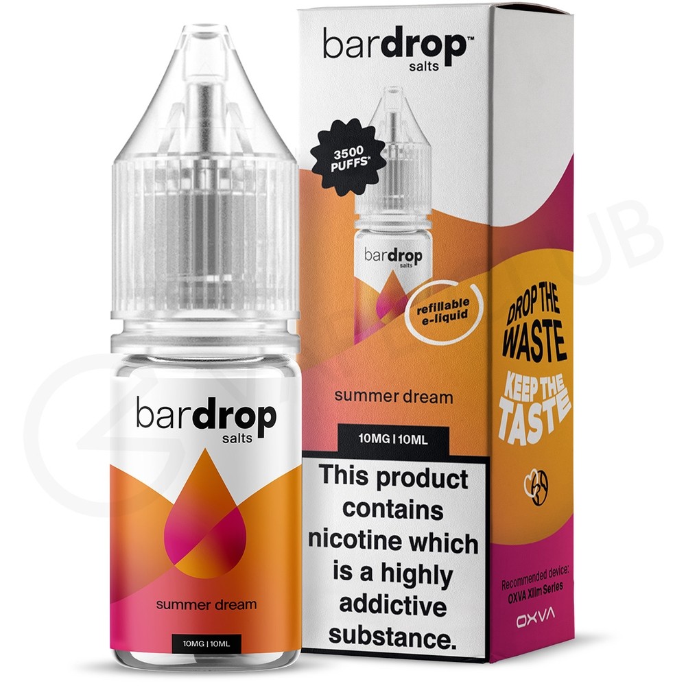 Summer Dream vape flavor art, tropical mango peach exotic fruit e-liquid, luxury beach sunset cocktail vape - Summer Dream Nic Salt E-Liquid by Bar Drop Salts | 4 for £10