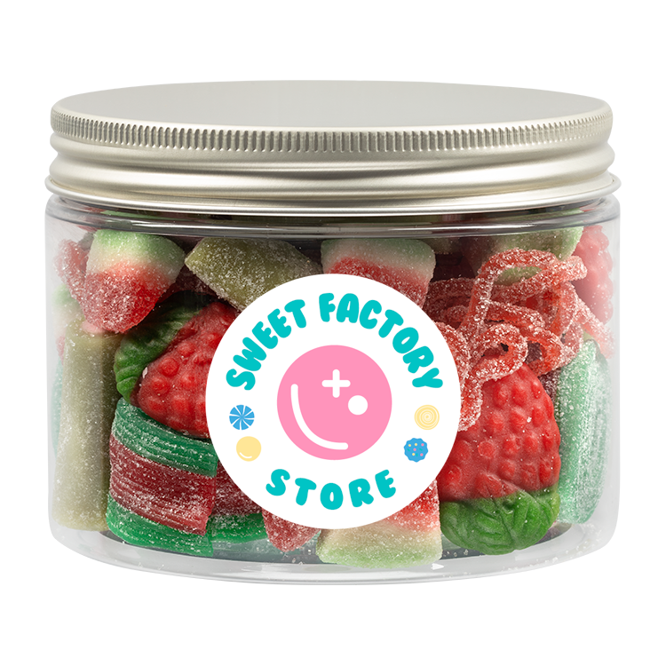 świeże owoce truskawka arbuz, kontrast smaków owocowych, słodki orzeźwiający smak, psikologia smaku - Zestaw Arbuz Truskawka - Sweet Factory Store