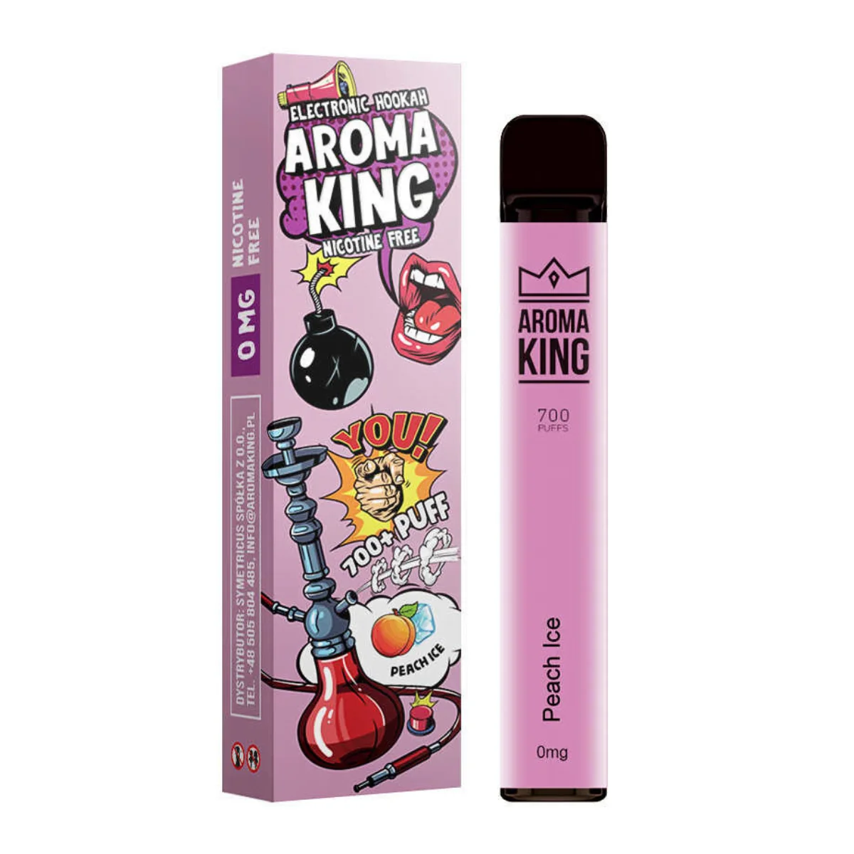 chmura e-papierosa bez nikotyny, czysty smak vaping, osoba wapująca dużą chmurę 0mg, vaping dla smaku - Aroma King 700 Hookah 0mg Peach Ice Bez Nikotyny