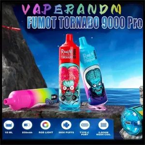 RandM Tornado 9000 RGB, e-papieros z kosmicznymi grafikami, ikoniczny vape design - RandM Tornado 9000 PRO Puffs 0% 2% 3% 5% Nikotynowy wyświetlacz ...
