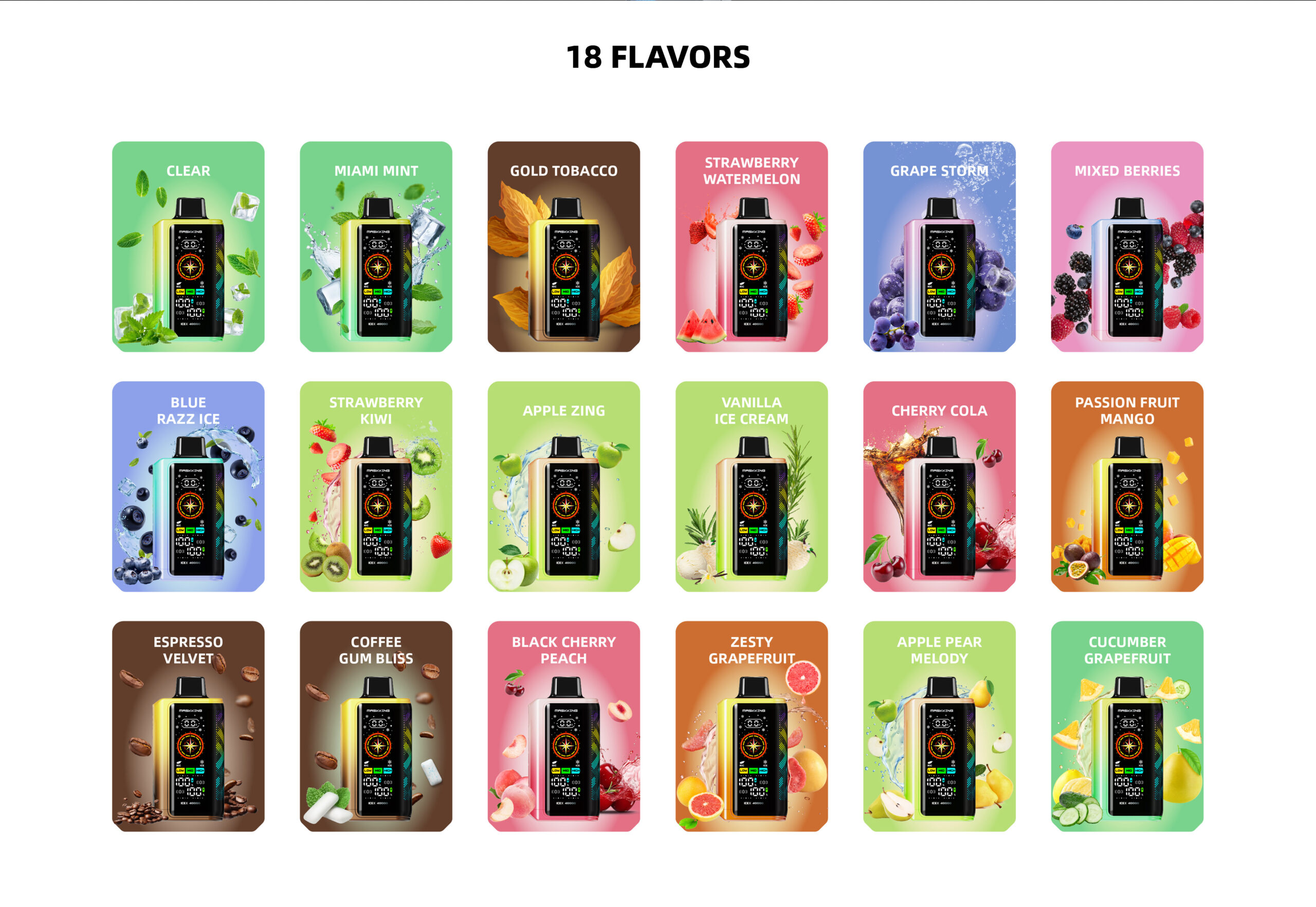 Maskking ICEX Miami Mint smak, mroźna mięta e-papieros, kabriolet w zimowej scenerii, orzeźwiający vape, e-liquid miętowy z lodem - Maskking ICEX 40000 Disposable,3-Levels ICE/NIC Control ...
