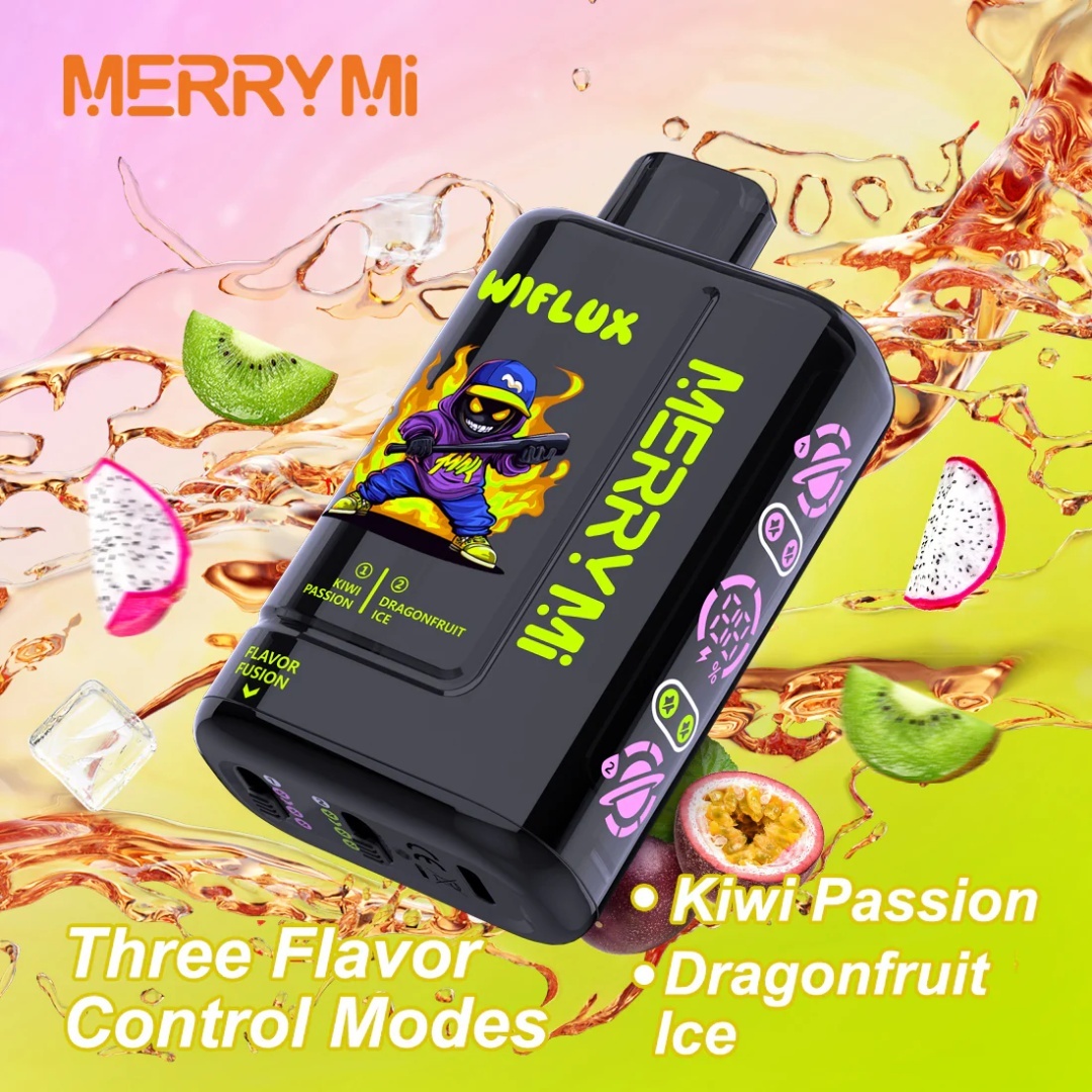 smaki e-papierosa Dragon Fruit Kiwi Passion Fruit Guava, technologia Dual Mesh smak, soczyste smaki vape, owoce i e-papieros, intensywny smak vape - E-papieros MerryMI 24000 Wiflux Kiwi Passion/DragonFruit Ice
