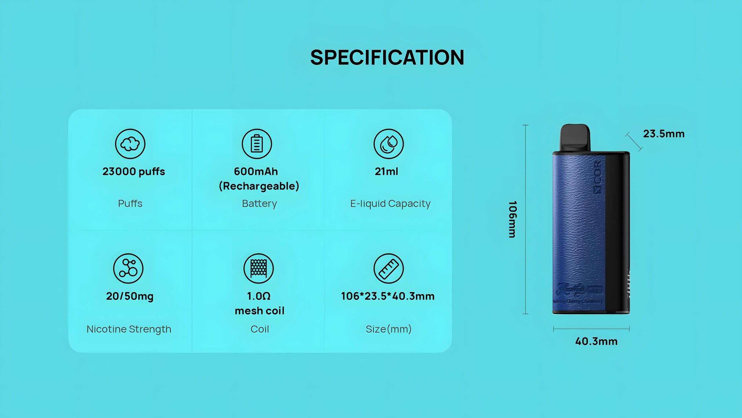 Różne smaki e-papierosów, owocowe i miętowe aromaty vape, XCOR Hawaii PRO smaki, cool mint vape design - Xcor Hawaii Pro 23000 Puffs Jednorazowy Vape - Vapico Polska