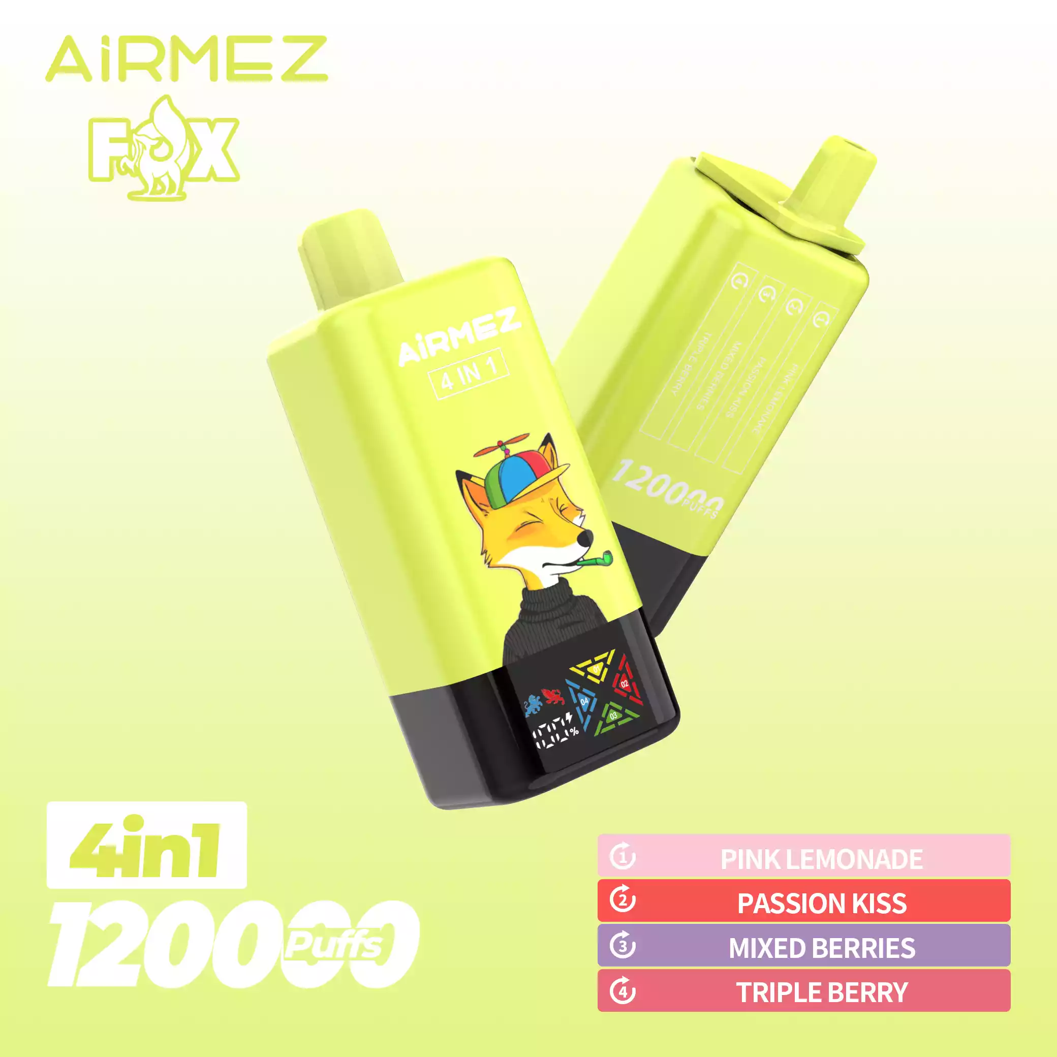 Airmez Fox 4in1 120000 Puffs, zaawansowany e-papieros 4w1, vape z wymiennymi kartridżami, high-capacity disposable - Airmez Fox 4in1 120000 Puffs Jednorazowy Vape - Vapico Polska