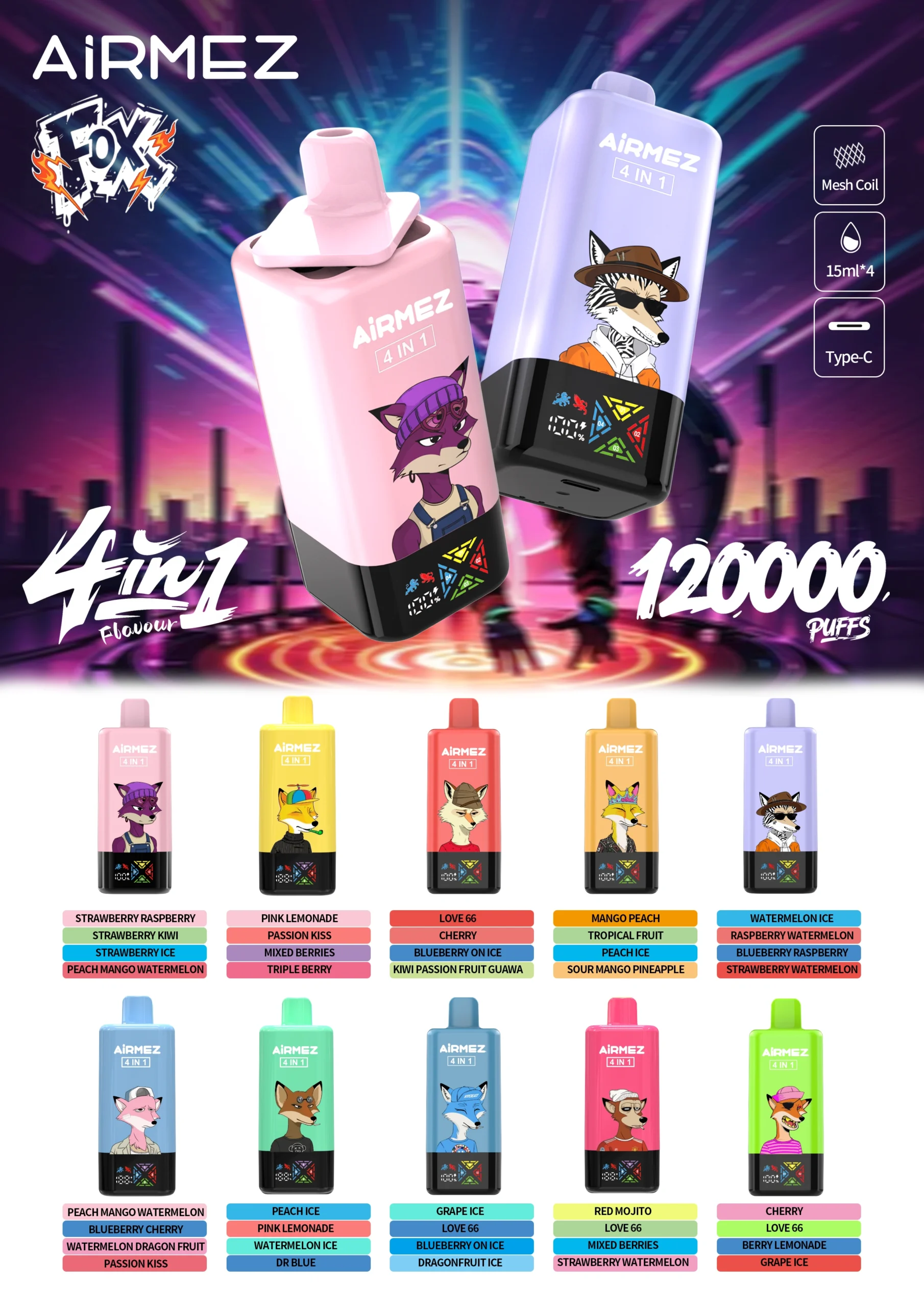 product airmez fox 4in1 120k flavor List -vapeprim