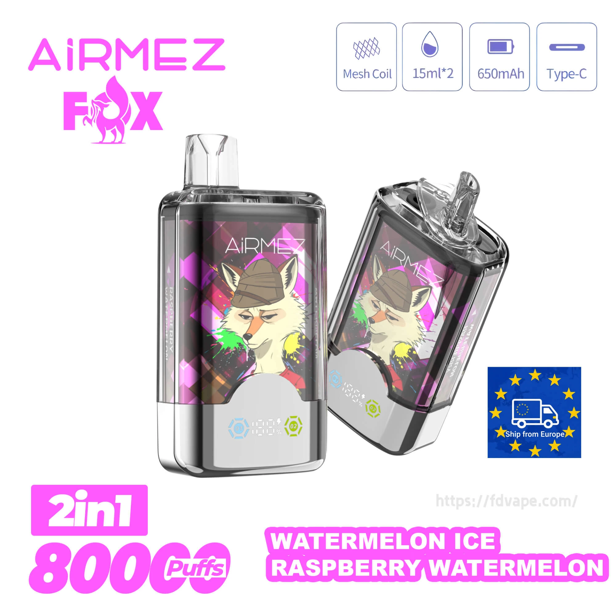 Airmez Fox zmiana smaku, obrotowy ustnik vape, intuicyjna obsługa e-papierosa, wybór smaków vape - Airmez FOX 140000 140K Puffs 6 w 1 Smaki Jednorazowe Vape 0 ...