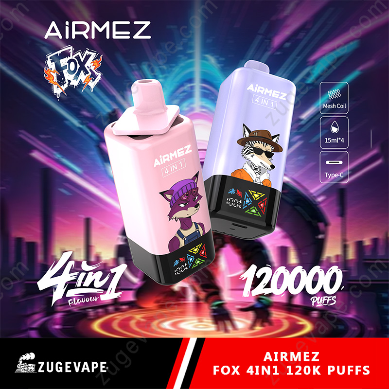 Airmez Fox 4in1 120000 puffs e-papieros, mocny vape czołg, Airmez Fox wielosmakowy - Airmez Fox 120000 Puffs 4 In 1 Flavors 120k Disposable Vape ...