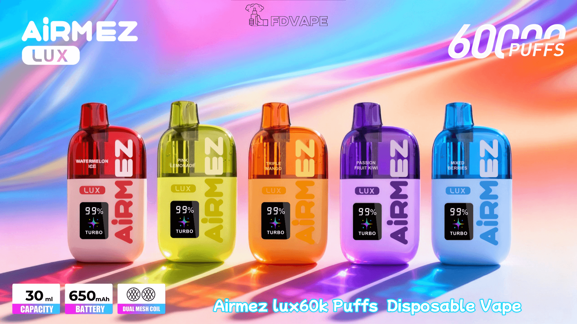 kontrola poziomu liquidu vape, przezroczysty zbiornik e-papierosa, jednorazówka z widocznym płynem, Airmez Lux wizualizacja - Airmez Lux 60000 60 tys. Puffów Jednorazowy widoczny ...