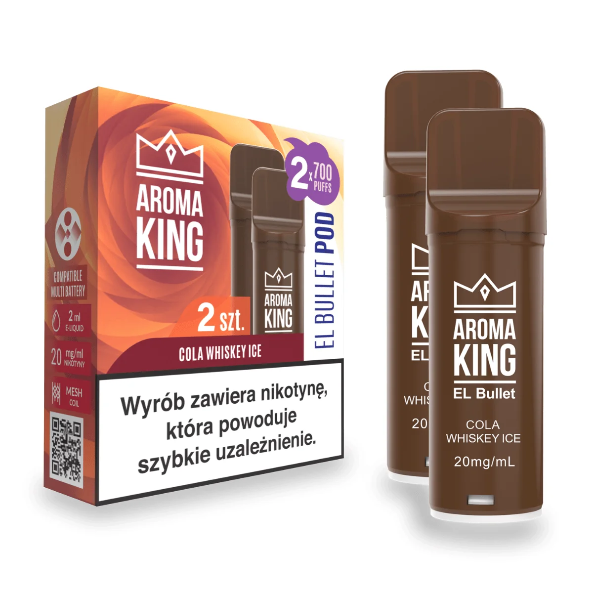 wybór smaku e-papierosa, Cola czy energetyk vaping, konfrontacja smaków e-liquidów, dylemat wyboru e-papieros - Aroma King EL Bullet 2 Pack 700 20mg Cola Whisky