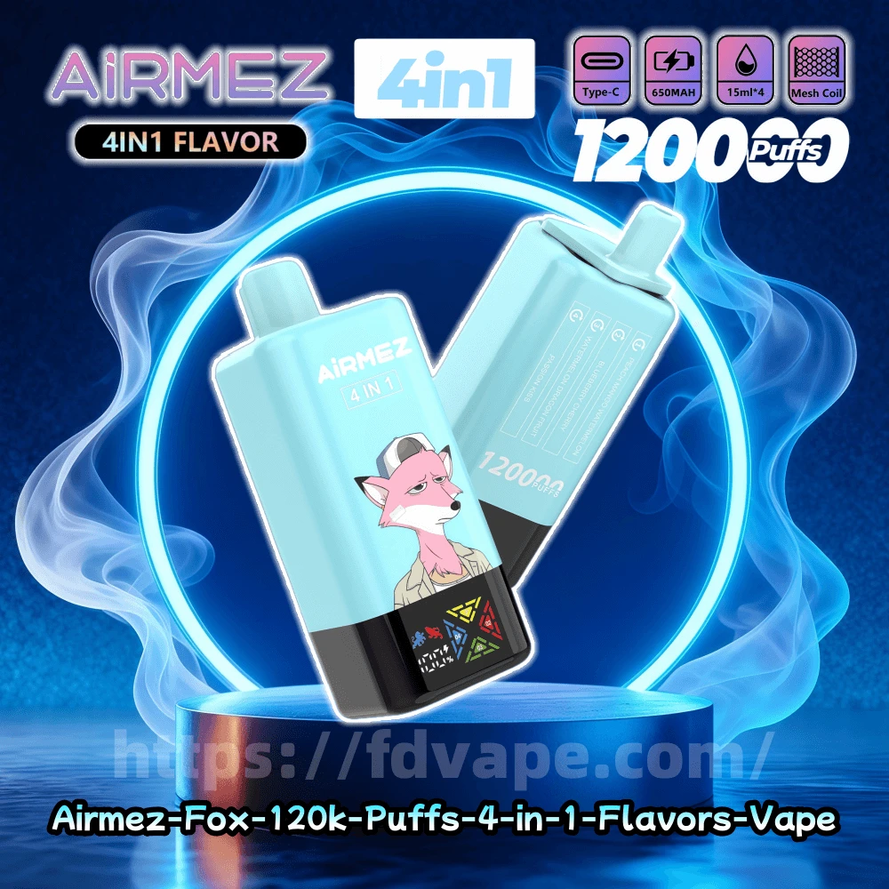 Airmez Fox 4w1 struktura, wewnętrzny mechanizm e-papierosa, oddzielne komory liquidu vape, system izolacji smaków, przekrój Airmez Fox - Airmez Fox 120000 120k Puffs 4 w 1 Smaki Jednorazowy Vape 0 ...