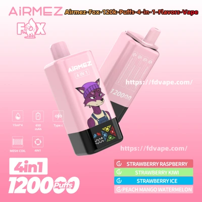 Airmez Fox 4in1 120000 Puffs, wydajny e-papieros, vape o dużej pojemności, potężny e-papieros - Airmez Fox 120000 120k Puffs 4 w 1 Smaki Jednorazowy Vape 0 ...