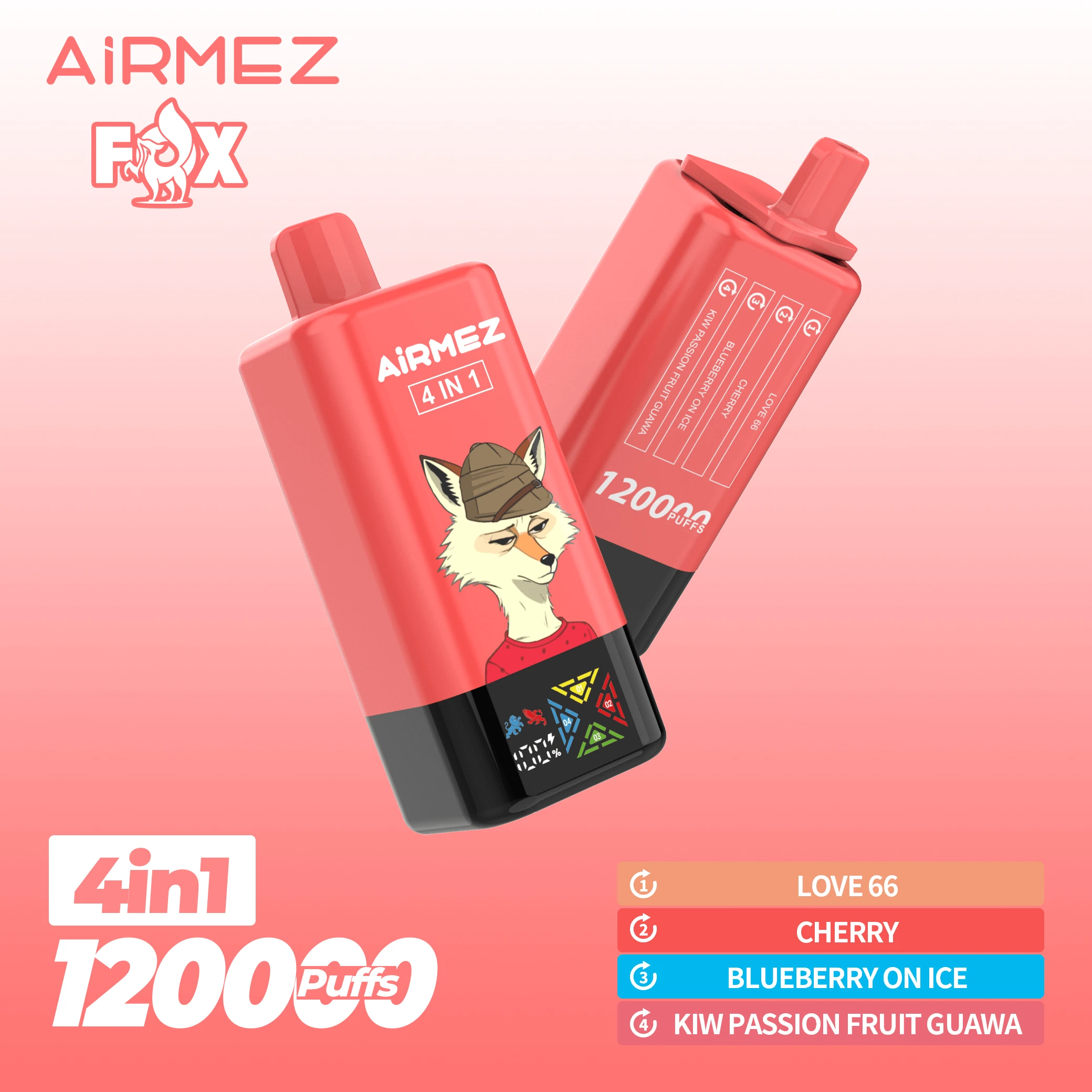 Airmez Fox przełączanie smaków, mechanizm kliknięcia vape, instrukcja obsługi Airmez Fox, obrotowy ustnik e-papierosa, zmiana komory liquidu - Airmez Fox 120000 12k Puffs Jednorazowy Vape – 4 w 1 ...