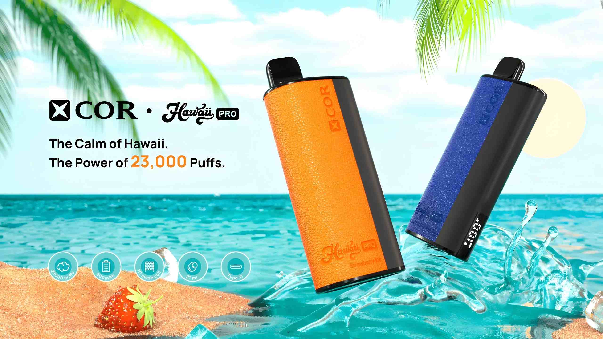 Xcor Hawaii Pro 23000 vape lifestyle, summer festival vaping, stylish e-cigarette outdoor, 23000 puffs device - XCOR Hawaii Pro 23000 PUFFS LEMON LIME - Vapixo